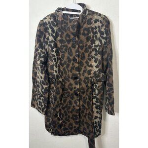 Centigrade Wool Blend Funnel Neck Coat with Self-tie Belt Animal Print Sz Large